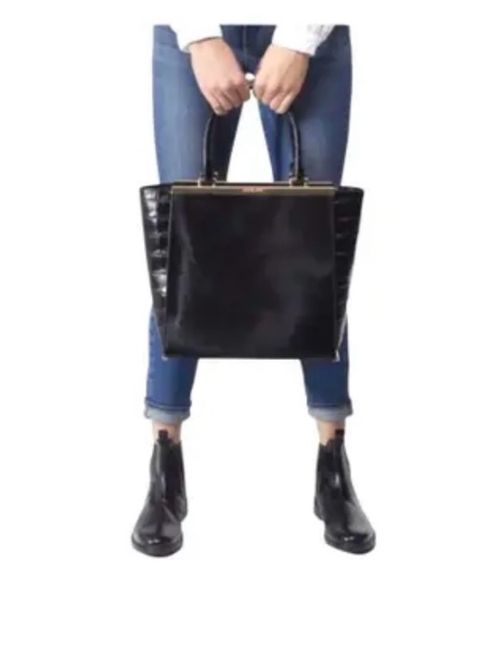 MICHAEL KORS LANA BLACK LEATHER CALF HAIR BLACK CROC ACCENT LARGE TOTE, Vintage